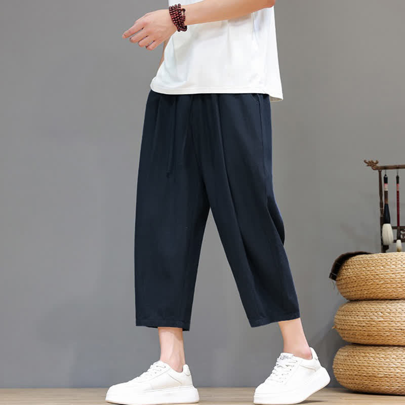 Buddha Stones Spring Summer Casual Drawstring Solid Capri Pants Men's Harem Pants With Pocket - image 11