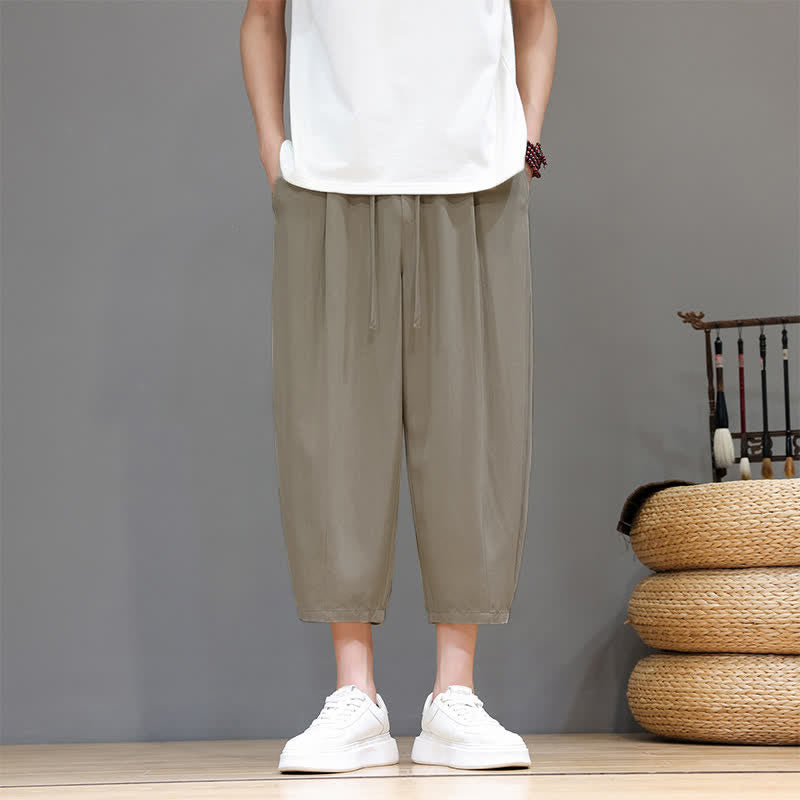 Buddha Stones Spring Summer Casual Drawstring Solid Capri Pants Men's Harem Pants With Pocket - Tan - US/UK/AU46, EU56 (5XL) - image 18