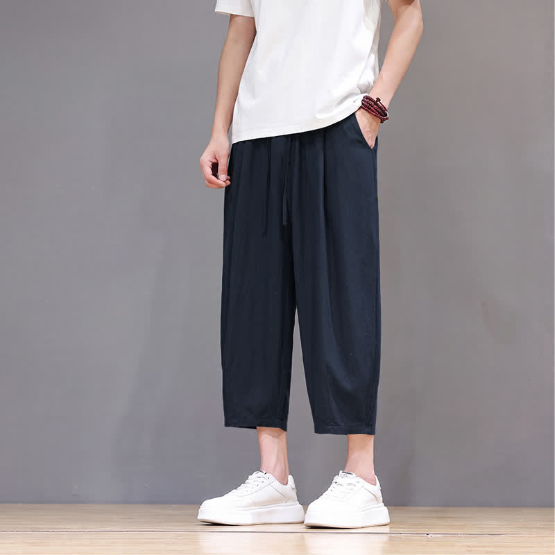 Buddha Stones Spring Summer Casual Drawstring Solid Capri Pants Men's Harem Pants With Pocket - image 13