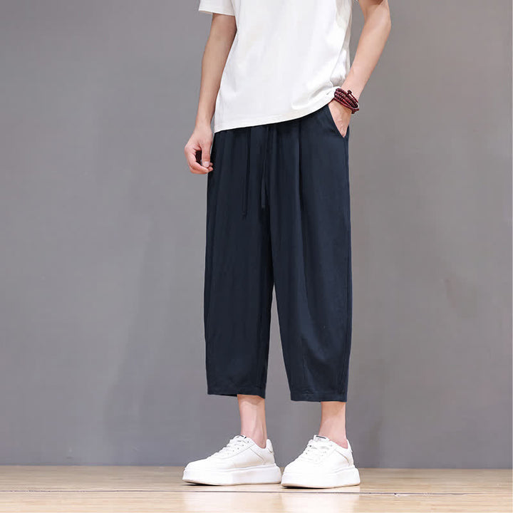 Buddha Stones Spring Summer Casual Drawstring Solid Capri Pants Men's Harem Pants With Pocket - image 13