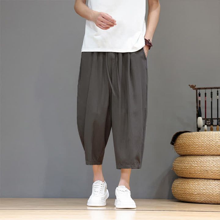Buddha Stones Spring Summer Casual Drawstring Solid Capri Pants Men's Harem Pants With Pocket - Gray - US/UK/AU46, EU56 (5XL) - image 0
