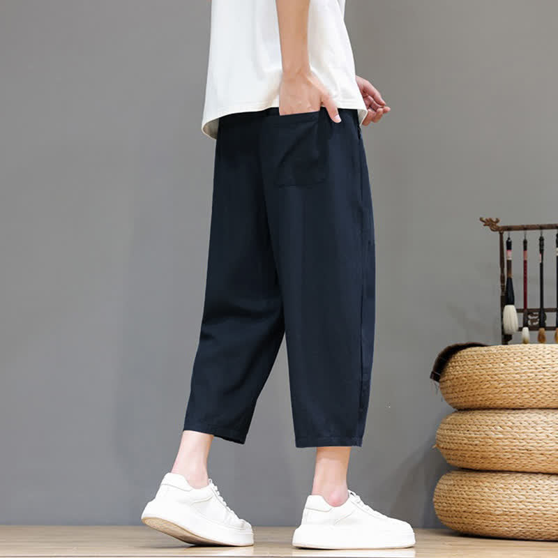 Buddha Stones Spring Summer Casual Drawstring Solid Capri Pants Men's Harem Pants With Pocket - image 15