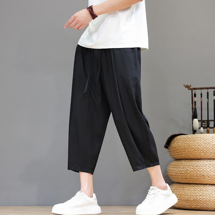 Buddha Stones Spring Summer Casual Drawstring Solid Capri Pants Men's Harem Pants With Pocket - image 30