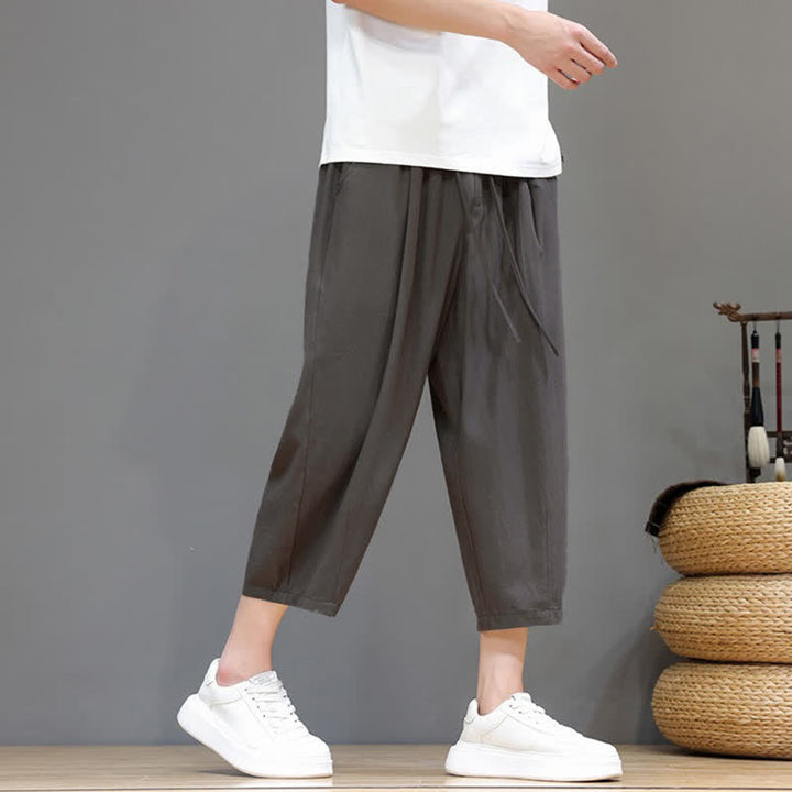 Buddha Stones Spring Summer Casual Drawstring Solid Capri Pants Men's Harem Pants With Pocket - image 2