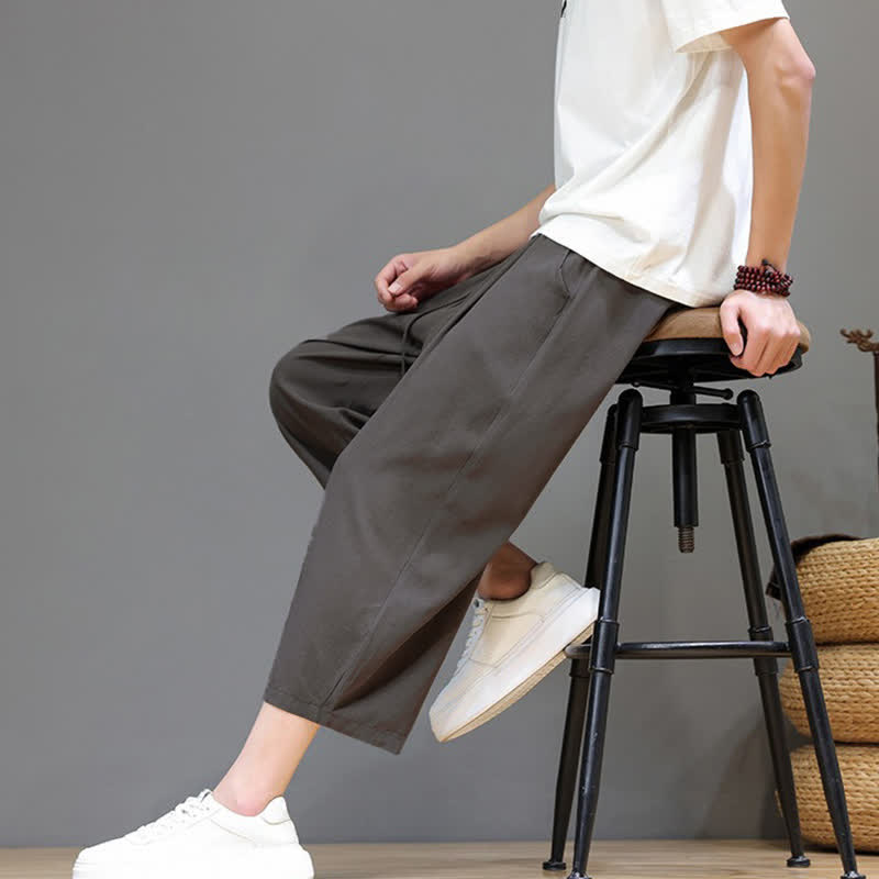 Buddha Stones Spring Summer Casual Drawstring Solid Capri Pants Men's Harem Pants With Pocket - image 8