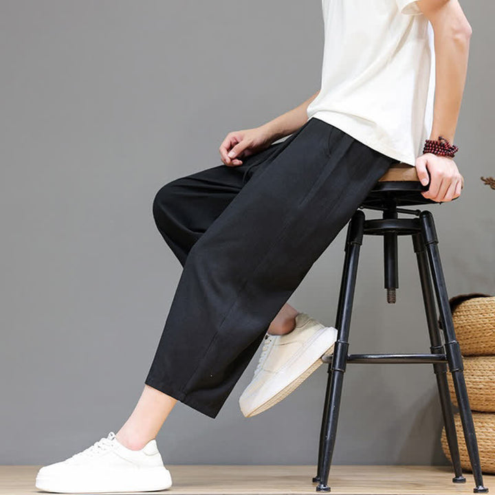 Buddha Stones Spring Summer Casual Drawstring Solid Capri Pants Men's Harem Pants With Pocket - image 32