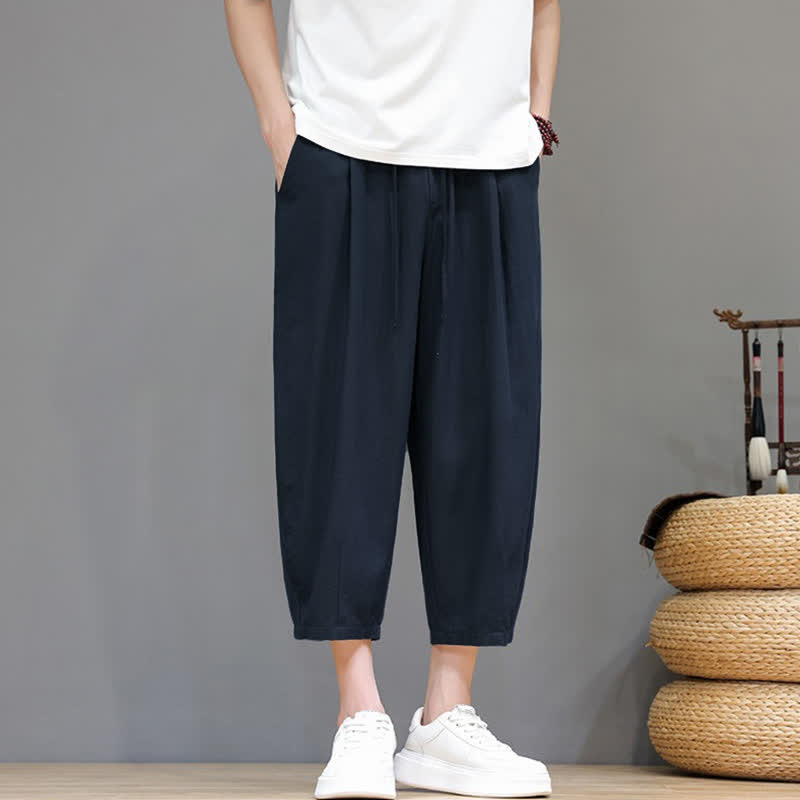 Buddha Stones Spring Summer Casual Drawstring Solid Capri Pants Men's Harem Pants With Pocket - image 12