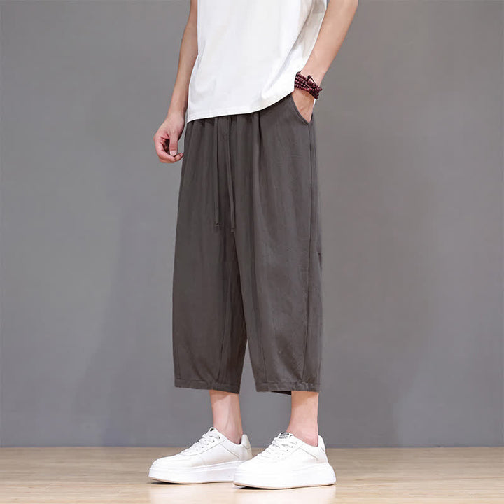 Buddha Stones Spring Summer Casual Drawstring Solid Capri Pants Men's Harem Pants With Pocket - image 6