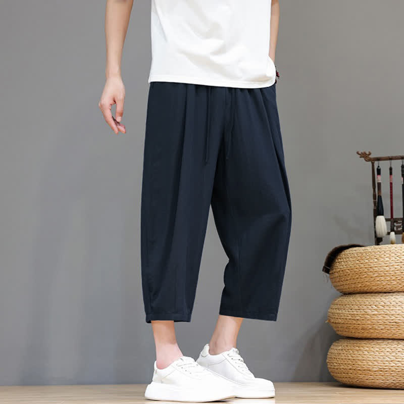 Buddha Stones Spring Summer Casual Drawstring Solid Capri Pants Men's Harem Pants With Pocket - image 16
