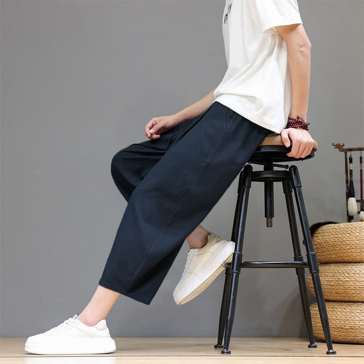 Buddha Stones Spring Summer Casual Drawstring Solid Capri Pants Men's Harem Pants With Pocket - image 17
