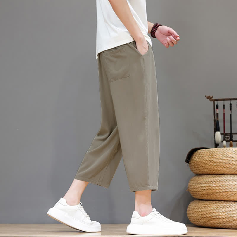 Buddha Stones Spring Summer Casual Drawstring Solid Capri Pants Men's Harem Pants With Pocket - image 20