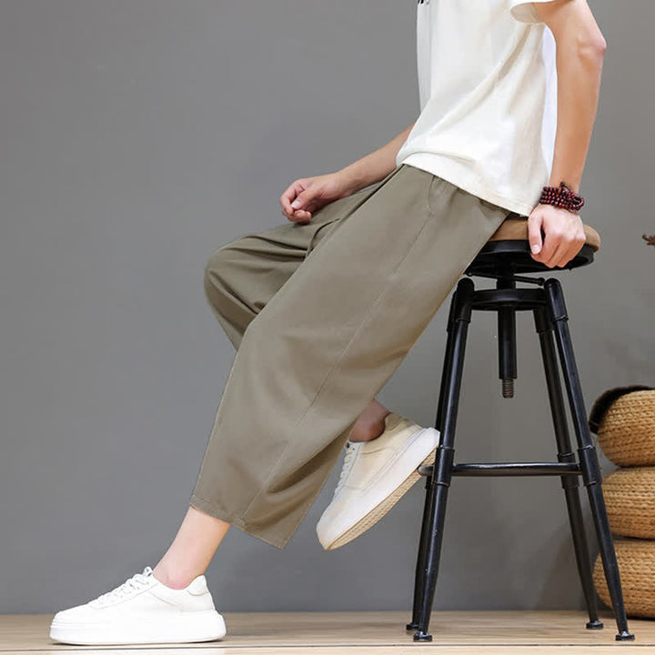 Buddha Stones Spring Summer Casual Drawstring Solid Capri Pants Men's Harem Pants With Pocket - image 25
