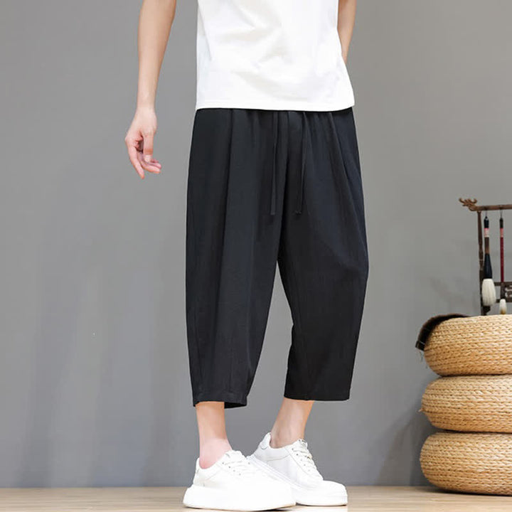 Buddha Stones Spring Summer Casual Drawstring Solid Capri Pants Men's Harem Pants With Pocket - image 28