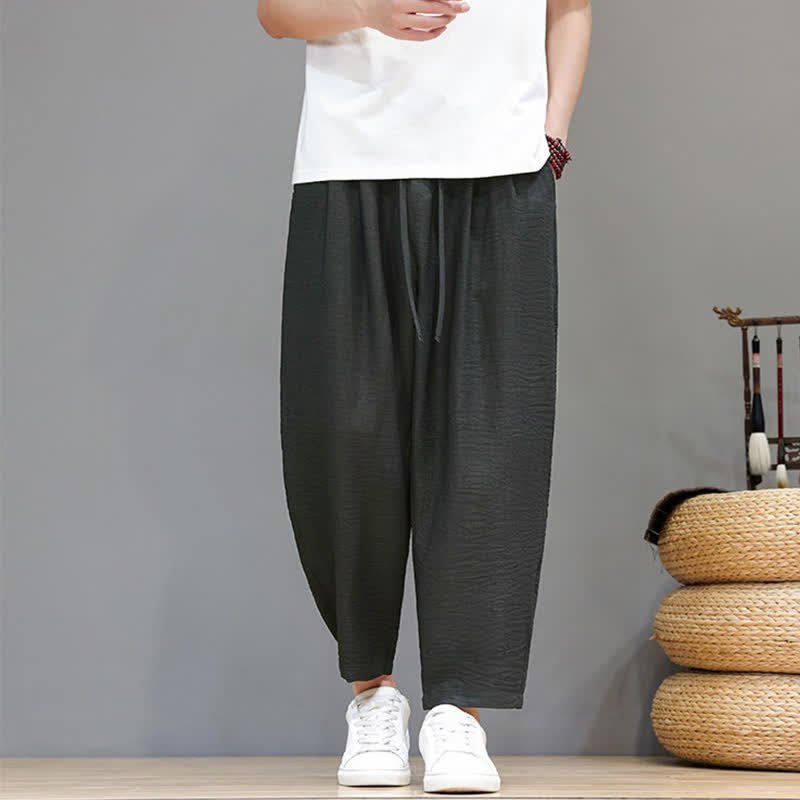 Buddha Stones Spring Summer Casual Minimalist Drawstring Solid Cropped Pants Men's Harem Pants With Pocket - SlateGray - US/UK/AU46, EU56 (5XL) - image 0
