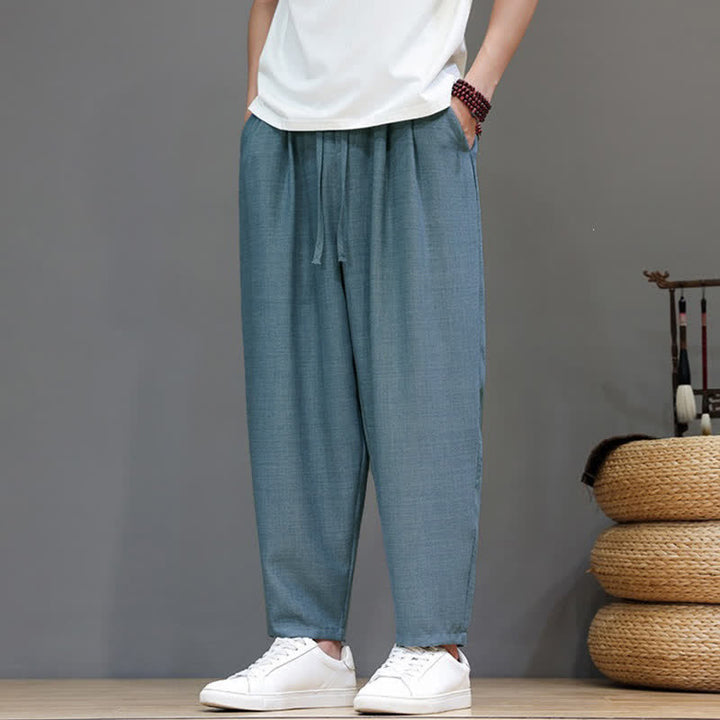 Buddha Stones Spring Summer Casual Minimalist Drawstring Solid Cropped Pants Men's Harem Pants With Pocket - image 10