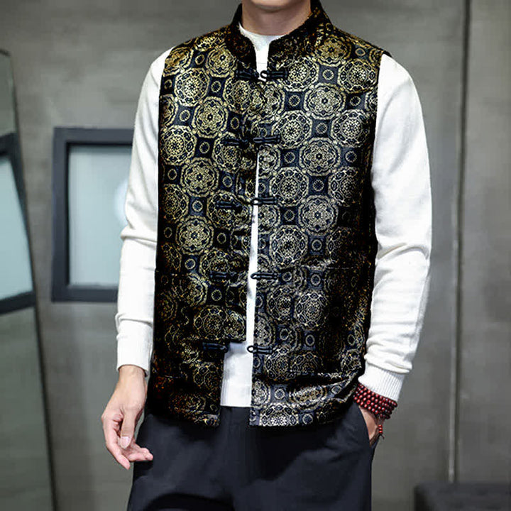 Buddha Stones Fall Winter Tang Style Mandarin Collar Dragon Phoenix Tank Top Men's Vest With Pockets - image 17