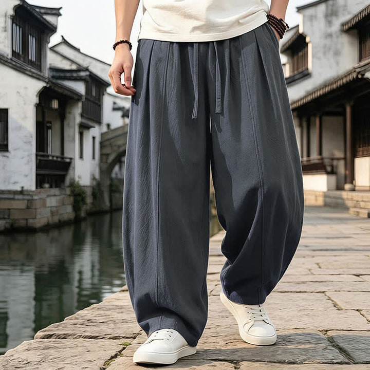 Buddha Stones Spring Summer Retro Simple Drawstring Solid Ankle Pants Men's Straight Leg Pants With Pocket - image 2