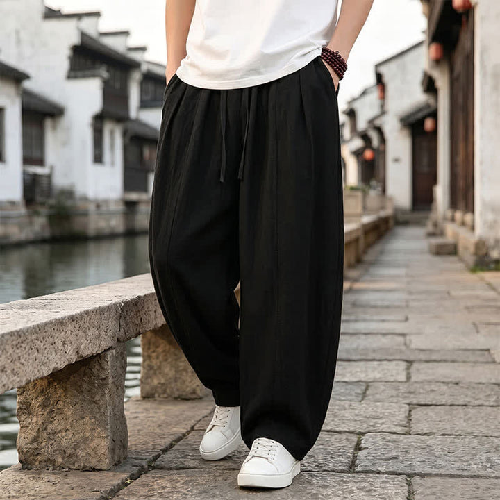 Buddha Stones Spring Summer Retro Simple Drawstring Solid Ankle Pants Men's Straight Leg Pants With Pocket - image 4