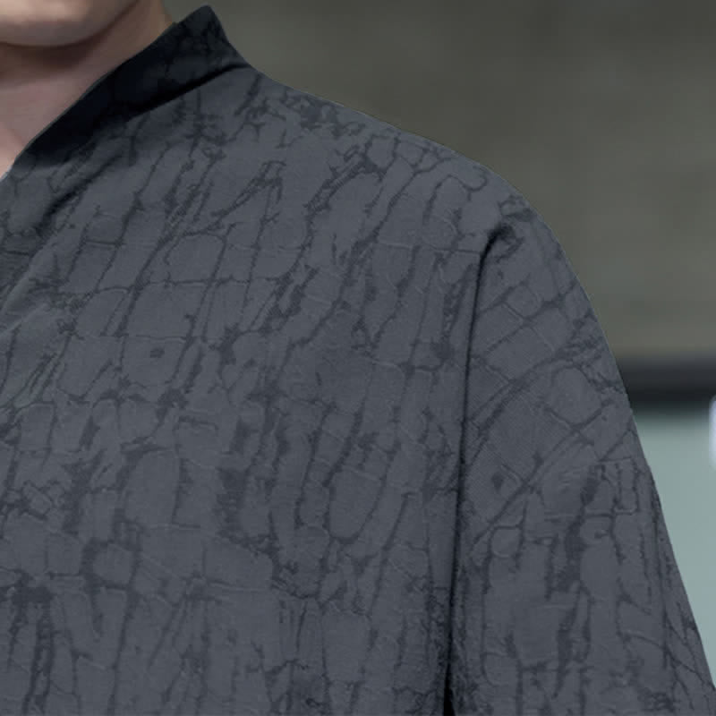 Buddha Stones Spring Tang Style Vintage Mandarin Collar Frog Button Solid Men's Long Sleeve Shirts - image 8