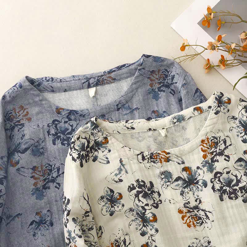 Buddha Stones Spring Fall Casual Boho Drawstring Floral Crew Neck Women's Long Sleeve Dress With Pockets - image 19