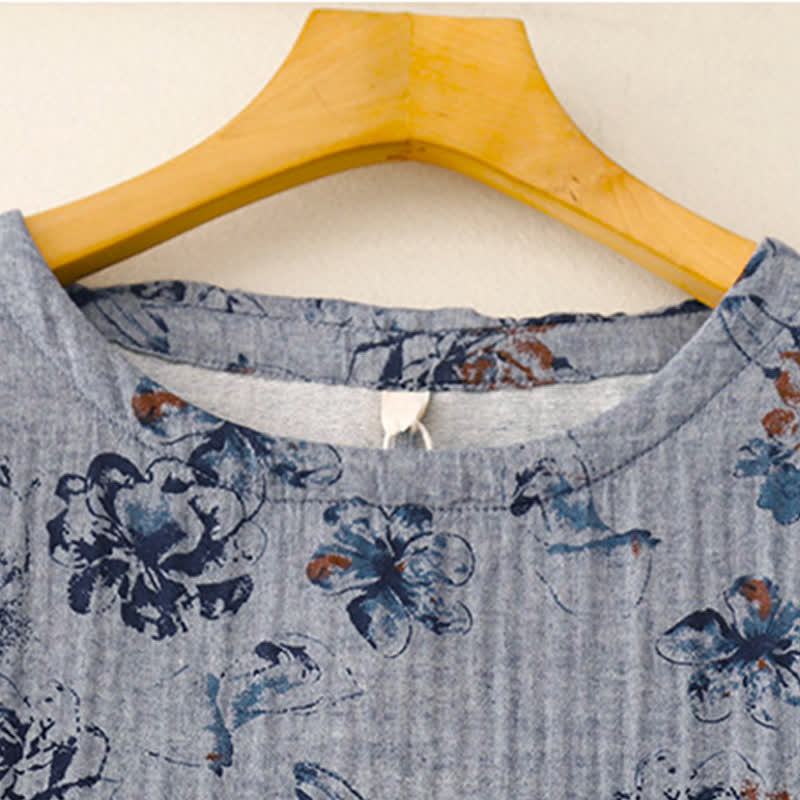 Buddha Stones Spring Fall Casual Boho Drawstring Floral Crew Neck Women's Long Sleeve Dress With Pockets - image 11