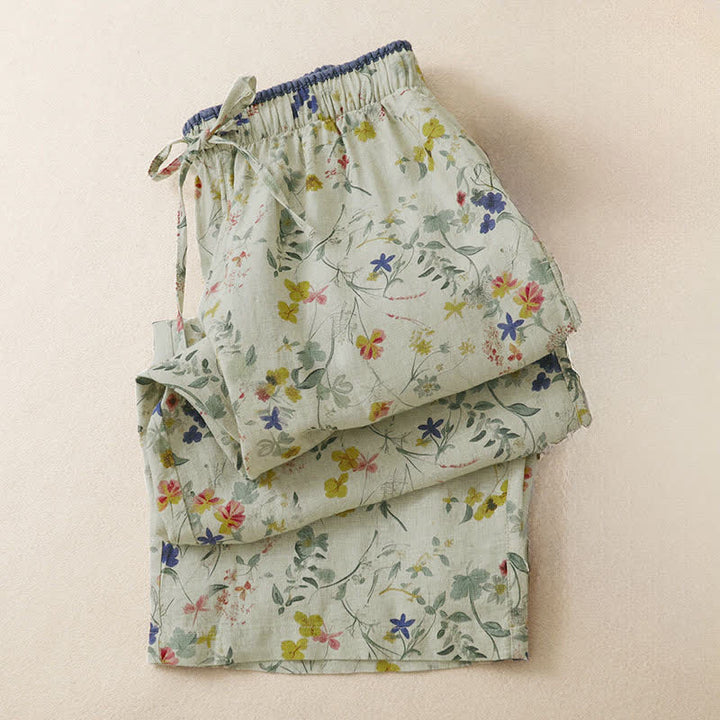 Buddha Stones Spring Summer Casual Boho Drawstring Floral Print Long Pants Women's Wide Leg Pants With Pocket - image 3