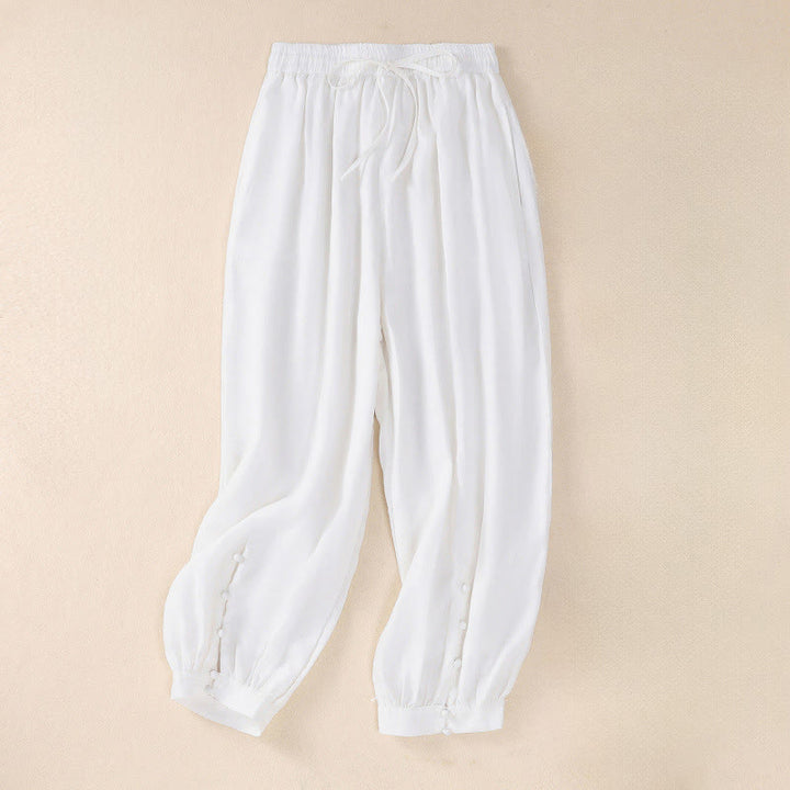 Buddha Stones Spring Summer Basic Casual Solid Cropped Pants Women's Harem Pants With Pockets - White - US8-10, UK/AU12-14, EU40-42 (2XL) - image 20