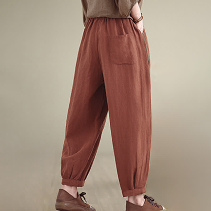 Buddha Stones Spring Summer Casual Minimalist Drawstring Solid Cropped Pants Women's Tapered Pants With Pocket - image 4