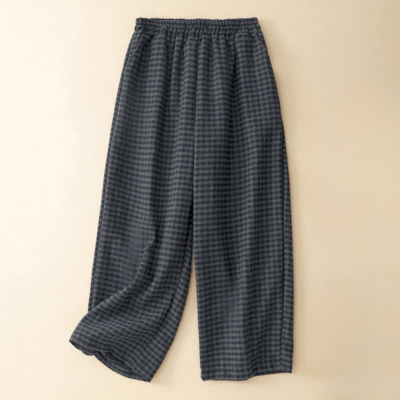 Buddha Stones Winter Casual Plaid Cropped Pants Women's Straight Leg Pants With Pocket - Black - US8-10, UK/AU12-14, EU40-42 (2XL) - image 0