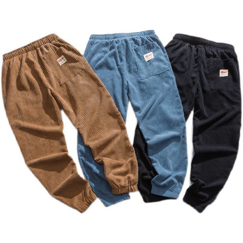Buddha Stones Winter Retro Classic Drawstring Solid Corduroy Ankle Pants Men's Tapered Pants With Pocket - image 4