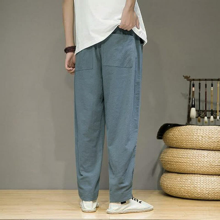 Buddha Stones Spring Summer Casual Minimalist Drawstring Solid Cropped Pants Men's Tapered Pants With Pockets - image 3