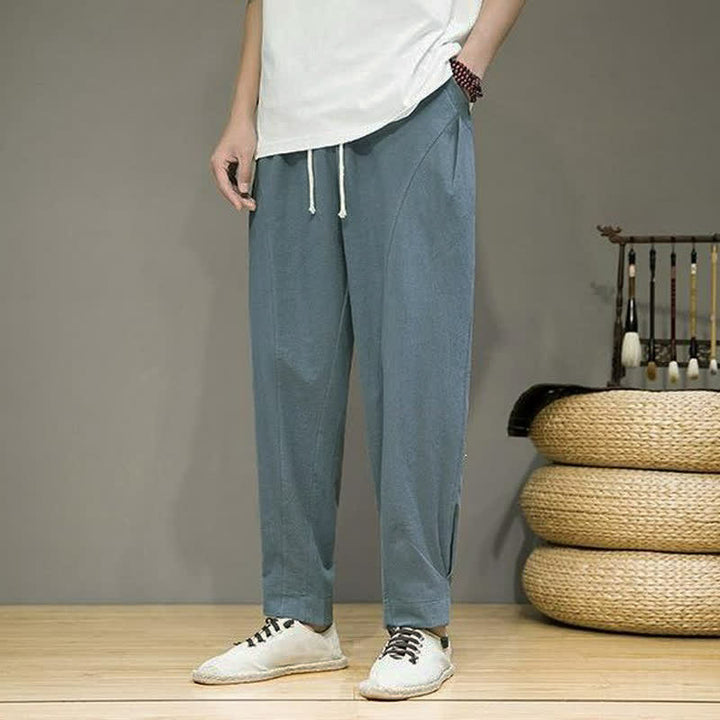 Buddha Stones Spring Summer Casual Minimalist Drawstring Solid Cropped Pants Men's Tapered Pants With Pockets - image 6