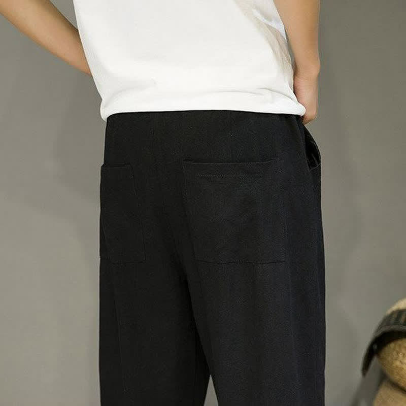 Buddha Stones Spring Summer Casual Minimalist Drawstring Solid Cropped Pants Men's Tapered Pants With Pockets - image 15