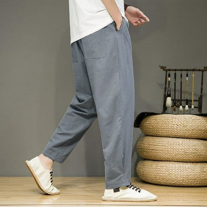 Buddha Stones Spring Summer Casual Minimalist Drawstring Solid Cropped Pants Men's Tapered Pants With Pockets - image 19