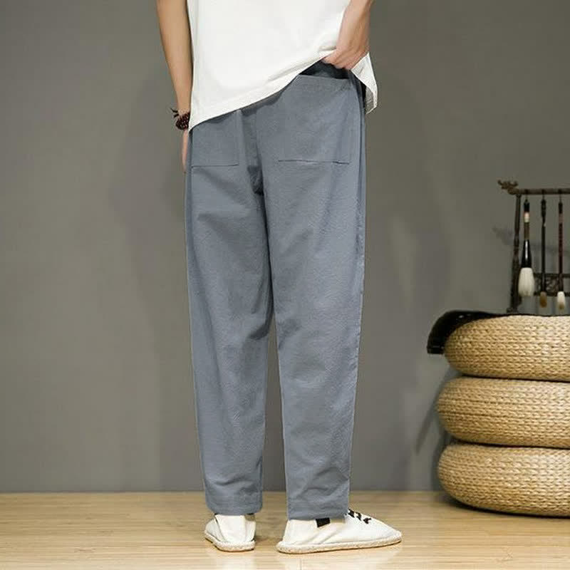 Buddha Stones Spring Summer Casual Minimalist Drawstring Solid Cropped Pants Men's Tapered Pants With Pockets - image 20