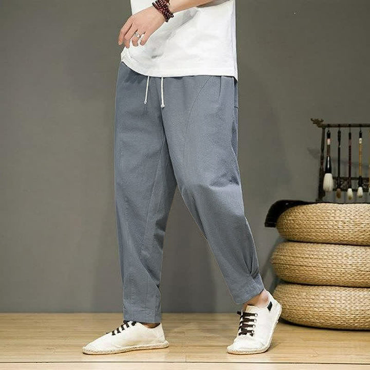 Buddha Stones Spring Summer Casual Minimalist Drawstring Solid Cropped Pants Men's Tapered Pants With Pockets - image 18