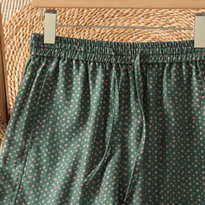Buddha Stones Spring Summer Casual Boho Drawstring Floral Cropped Pants Women's Wide Leg Pants With Pockets - image 3
