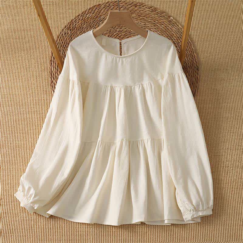 Buddha Stones Spring Fall Casual Simple Solid Women's Long Sleeve T-Shirt - AntiqueWhite - US14, UK/AU18, EU46 (2XL) - image 0