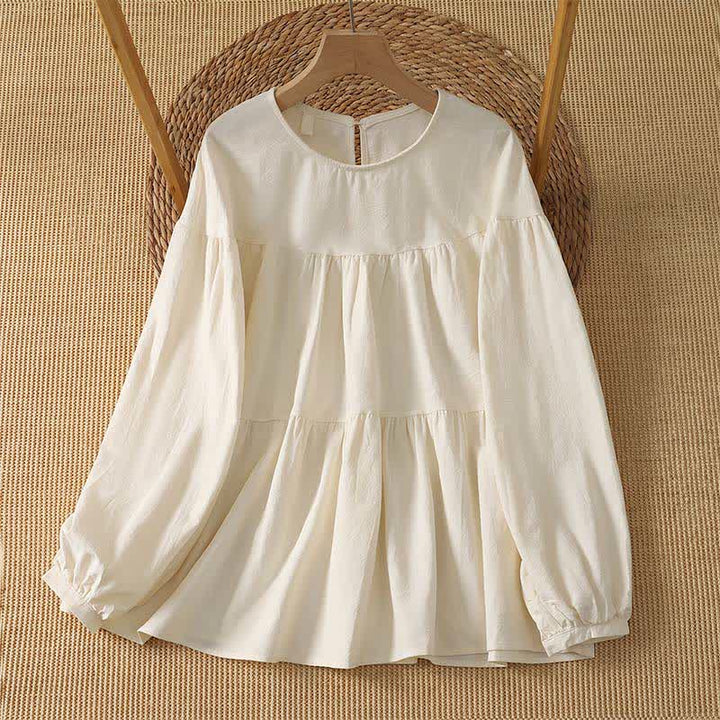 Buddha Stones Spring Fall Casual Simple Solid Women's Long Sleeve T-Shirt - AntiqueWhite - US14, UK/AU18, EU46 (2XL) - image 0