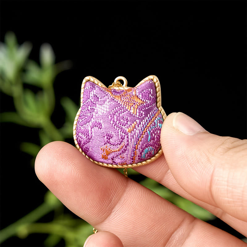 Buddha Stones Chinese Song Brocade Cat Head Copper Harmonic Connection Necklace - image 2
