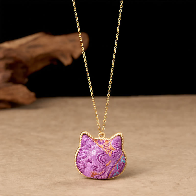 Buddha Stones Chinese Song Brocade Cat Head Copper Harmonic Connection Necklace - image 1
