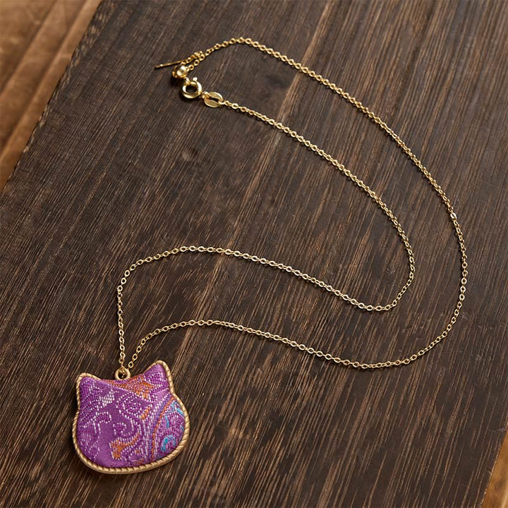 Buddha Stones Chinese Song Brocade Cat Head Copper Harmonic Connection Necklace - image 4