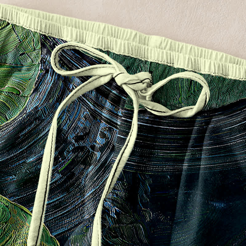 Buddha Stones Pure Cotton Lotus Pond Pattern Women's Elastic Waist Pants With Pockets - image 1