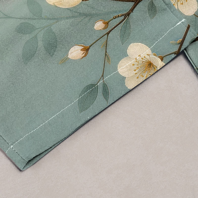 Buddha Stones Pure Cotton Ink Blossom Branch Pattern Women's Elastic Waist Pants With Pockets - image 1