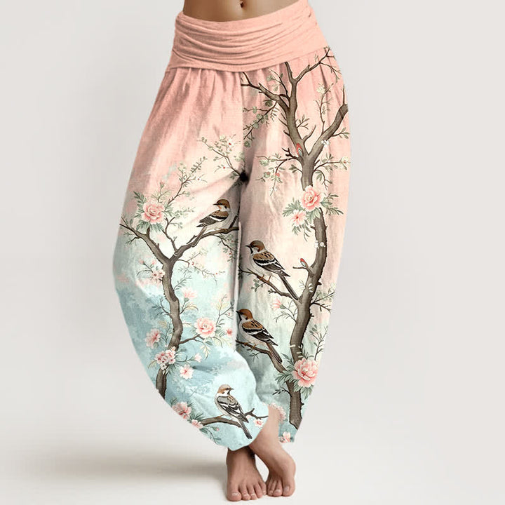 Buddha Stones Cotton Oriental Blossom Bird Branch Pattern Women's Elastic Waist Harem Pants - LightPink - US16，UK/AU20，EU48 (3XL) - image 0