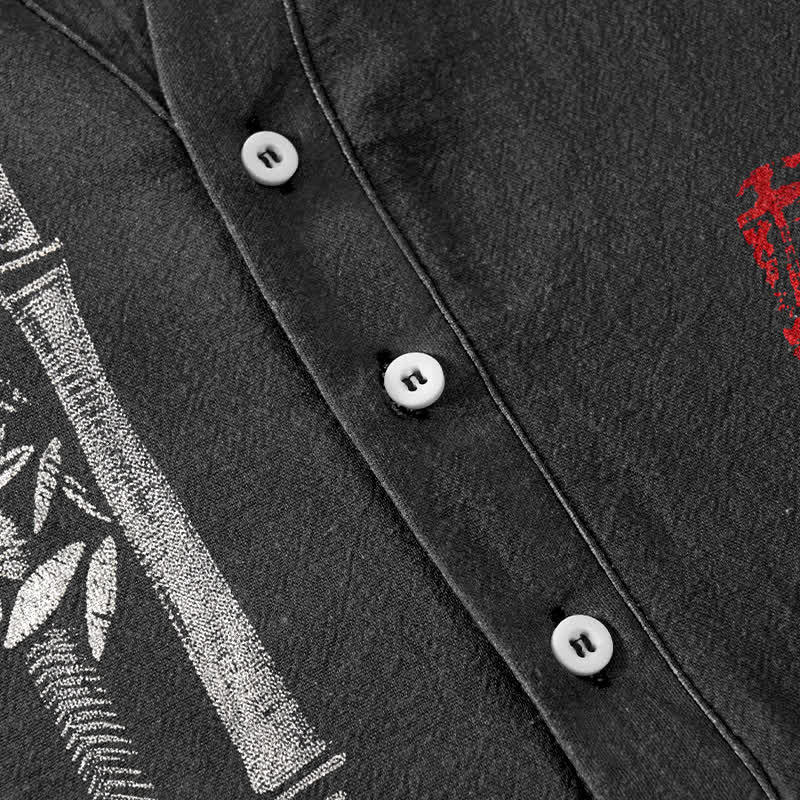 Buddha Stones Cotton Ink Bamboo Pattern Men's Short Sleeve Half Button Shirt - image 3