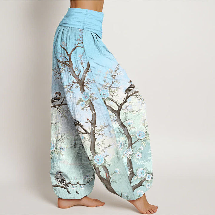 Buddha Stones Cotton Oriental Blossom Bird Branch Pattern Women's Elastic Waist Harem Pants - image 9