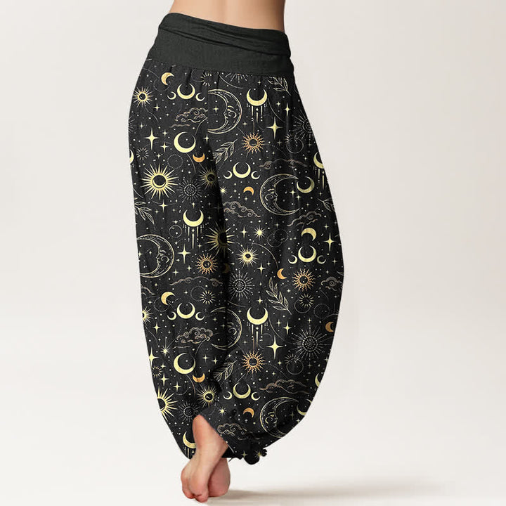 Buddha Stones Cotton Moon Sun Stars Pattern Women's Elastic Waist Harem Pants - image 7