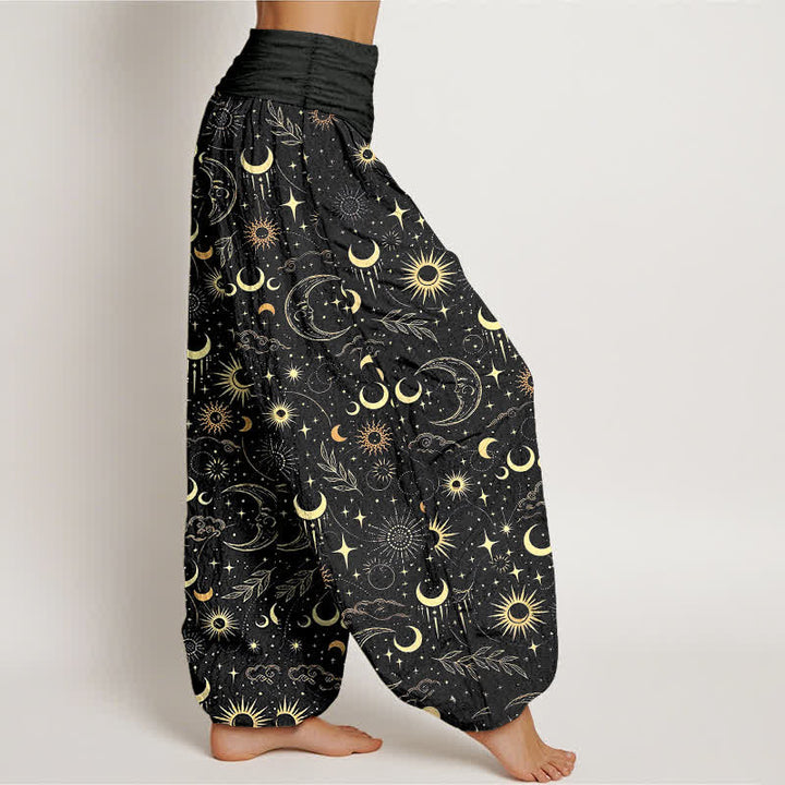 Buddha Stones Cotton Moon Sun Stars Pattern Women's Elastic Waist Harem Pants - image 6