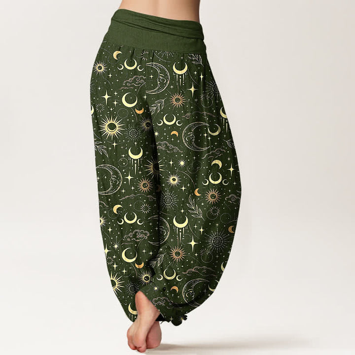 Buddha Stones Cotton Moon Sun Stars Pattern Women's Elastic Waist Harem Pants - image 10